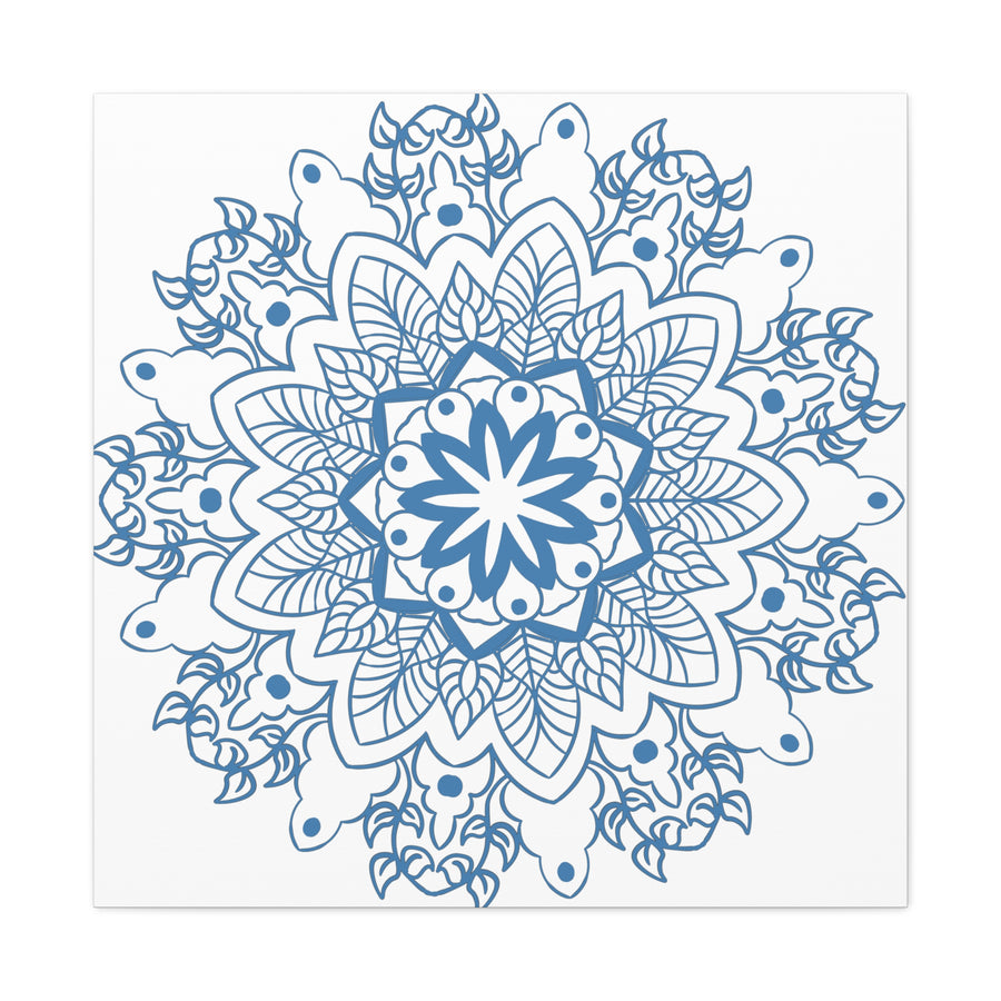Handmade Mandala Art featuring a Steel Blue Mandala Design on Matte Canvas, Stretched to 125 inches - a beautiful and unique addition to your wall decor