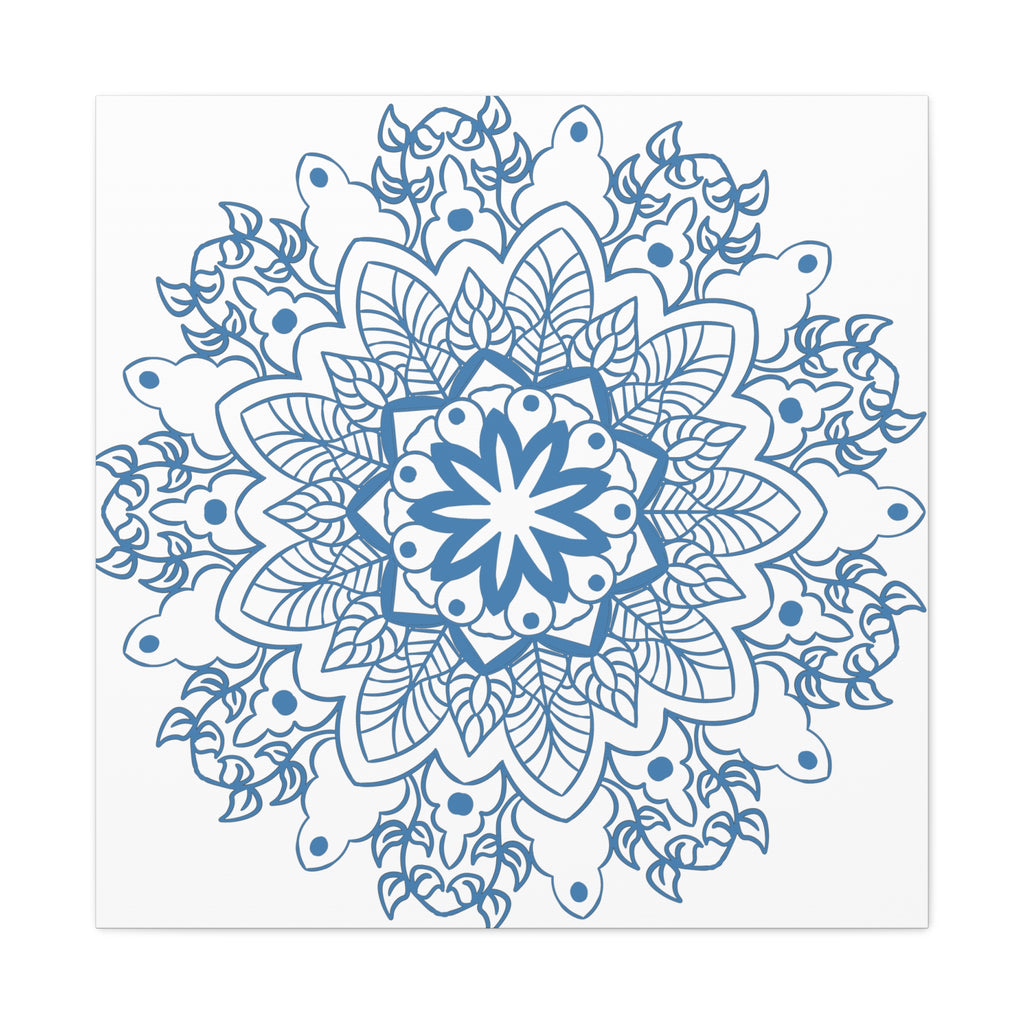 Handmade Mandala Art featuring a Steel Blue Mandala Design on Matte Canvas, Stretched to 125 inches - a beautiful and unique addition to your wall decor