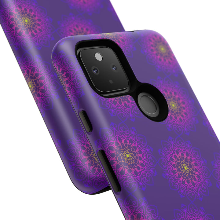 Intricate Purple Floral iPhone Case with Bold Mandala Design