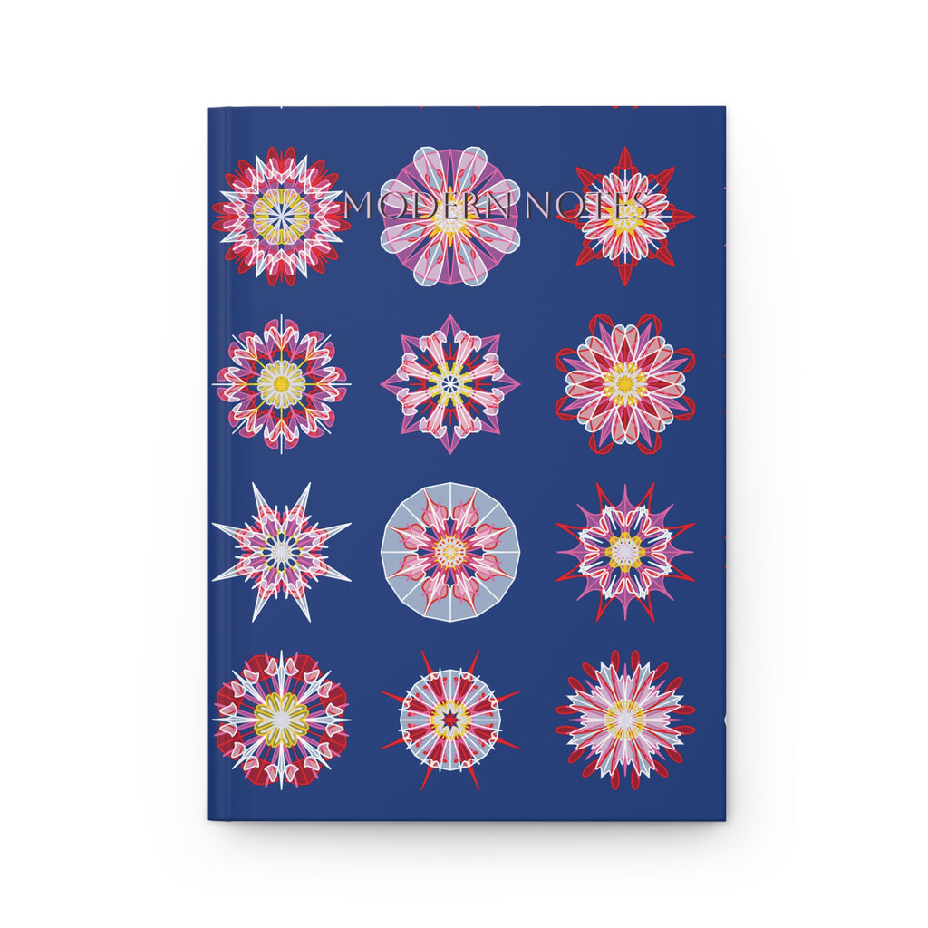 Diario con copertina rigida — Mandala geometrico blu su rosso (Nordic Chic)