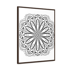 Handcrafted black and white mandala wall art on gallery canvas wraps with vertical frame