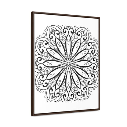 Handcrafted black and white mandala wall art on gallery canvas wraps with vertical frame