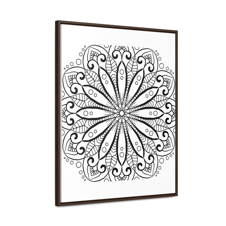 Handcrafted black and white mandala wall art on gallery canvas wraps with vertical frame