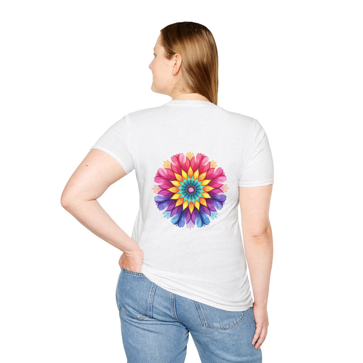 Colorful floral mandala design with a motivating quote on a comfortable t-shirt