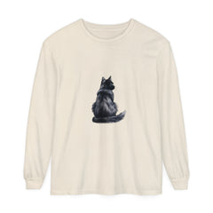 Black Cat Watercolor Long Sleeve T-Shirt with vibrant and realistic cat design