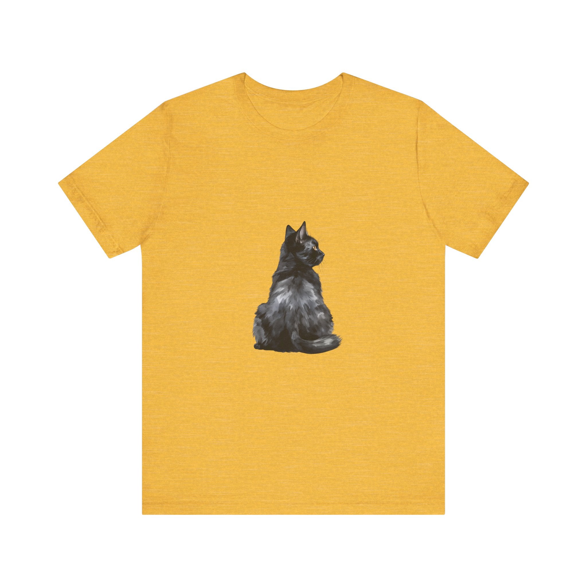 A black t-shirt with a mystical, mesmerizing design of a cat