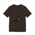 Black Cat Mystery Abstract T-Shirt: A stylish and enigmatic graphic tee featuring a mysterious black cat design on a black background