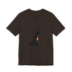 Black Cat Mystery Abstract T-Shirt: A stylish and enigmatic graphic tee featuring a mysterious black cat design on a black background