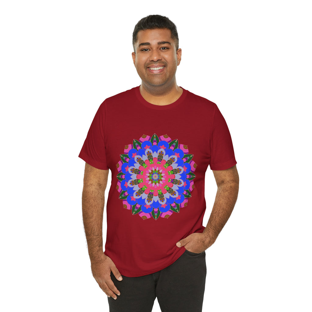 Vibrant and intricate mandala geometric design on a colorful t-shirt