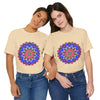 Vibrant and intricate mandala geometric design on a colorful t-shirt