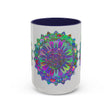 Colorful and intricate mandala art mug featuring vibrant and detailed design