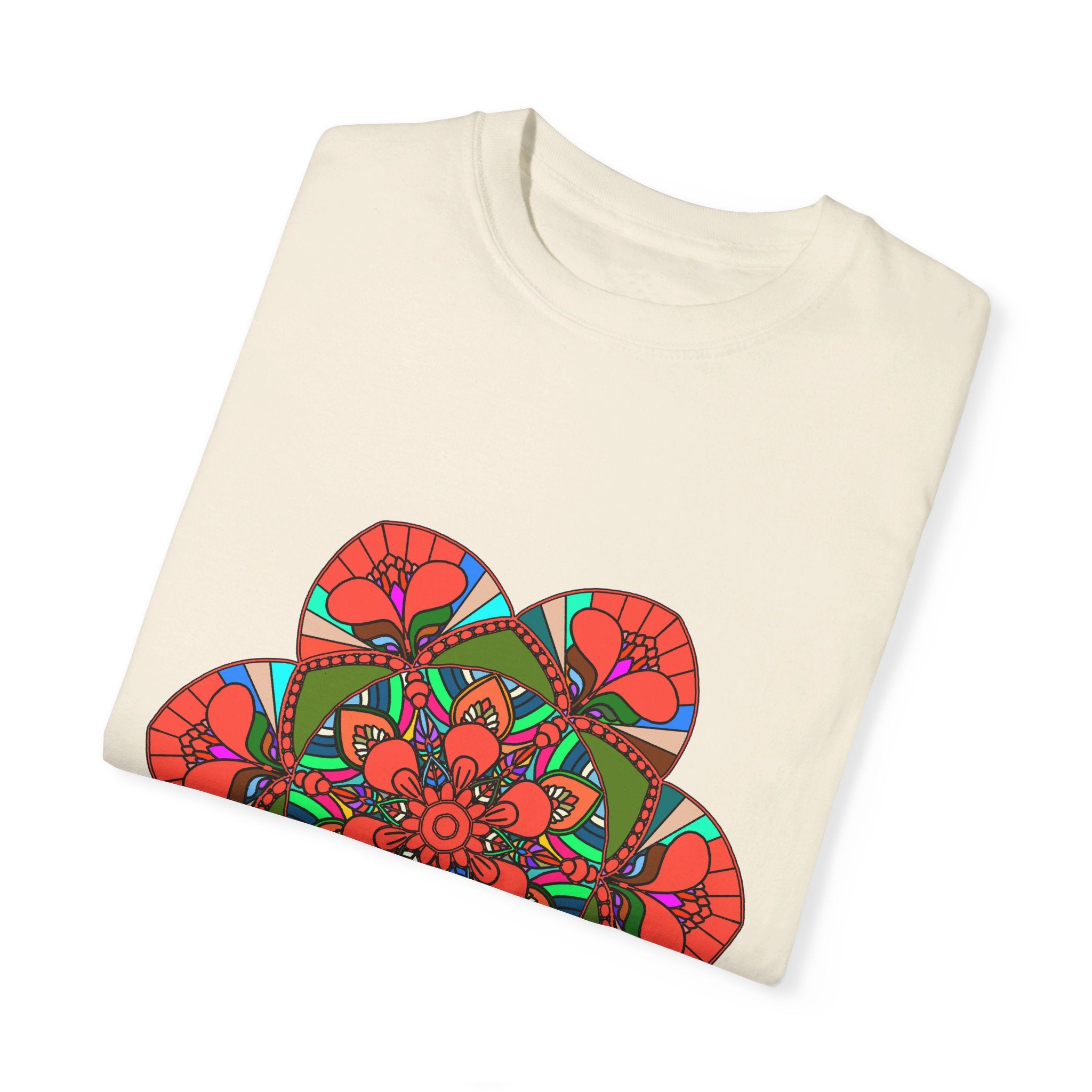 Unisex Mandala T-Shirt made with 100% Ring-Spun Cotton, featuring Hand-Drawn Mandala Art and Garment-Dyed for Extra Comfort