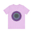 Beautiful purple and green mandala tee featuring intricate and mesmerizing design