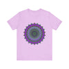 Beautiful purple and green mandala tee featuring intricate and mesmerizing design