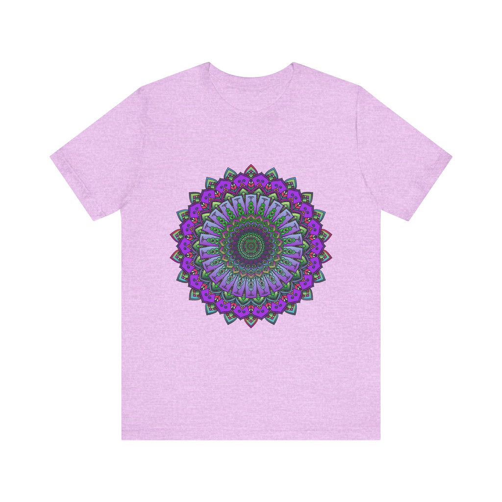 Beautiful purple and green mandala tee featuring intricate and mesmerizing design