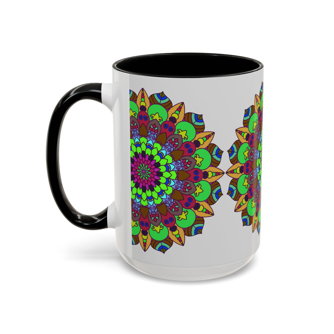 Eye-catching mandala art mug adorned with a colorful and intricate floral pattern