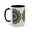 Eye-catching mandala art mug adorned with a colorful and intricate floral pattern