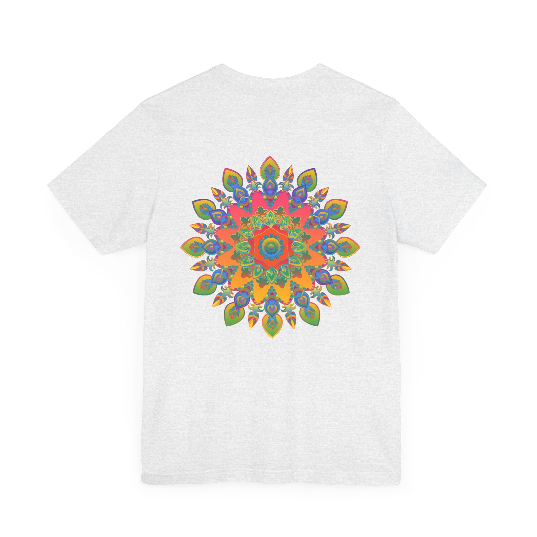 Colorful and intricate psychedelic mandala design on a t-shirt promoting spiritual peace and harmony