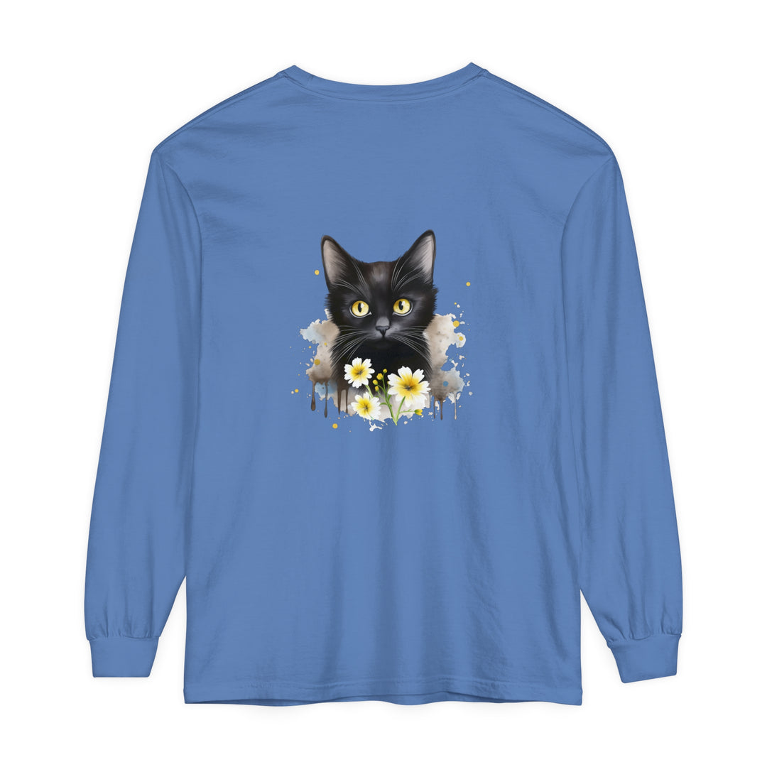 Black Cat Watercolor Floral Unisex T-Shirt featuring a beautiful watercolor floral design with a black cat, perfect for both men and women