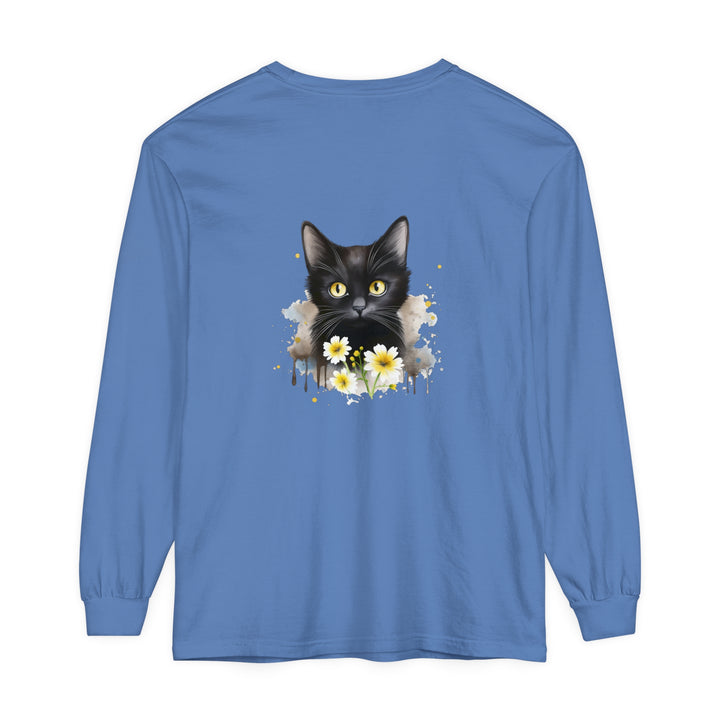 Black Cat Watercolor Floral Unisex T-Shirt featuring a beautiful watercolor floral design with a black cat, perfect for both men and women