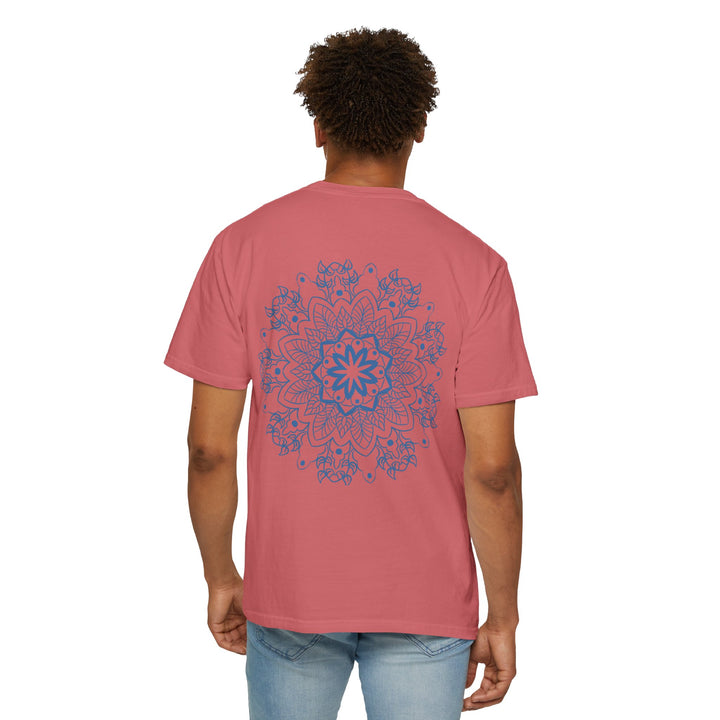 Handmade Mandala Art Tshirt on a Unisex Garment-Dyed Tee, perfect for casual wear with intricate handcrafted design