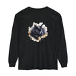 A beautiful watercolor illustration of a black cat sleeping peacefully on a t-shirt