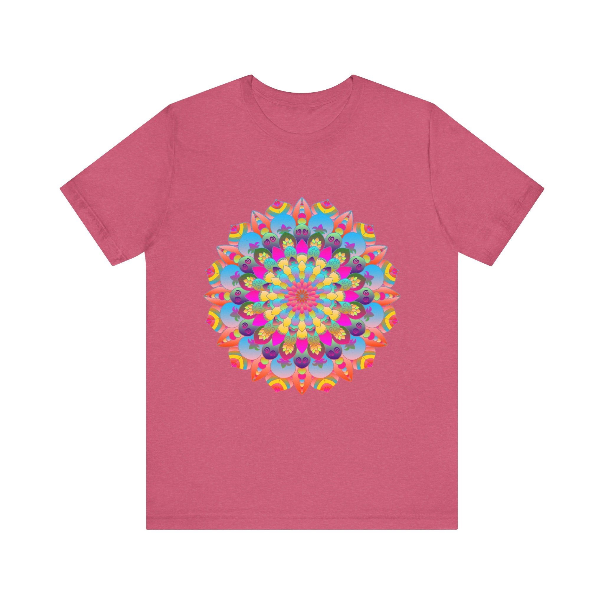 Colorful Mandala Flower T-Shirt featuring vibrant psychedelic art design for a unique and eye-catching look