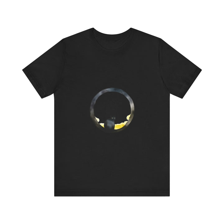 A whimsical style black cat moon tee, perfect for cat lovers