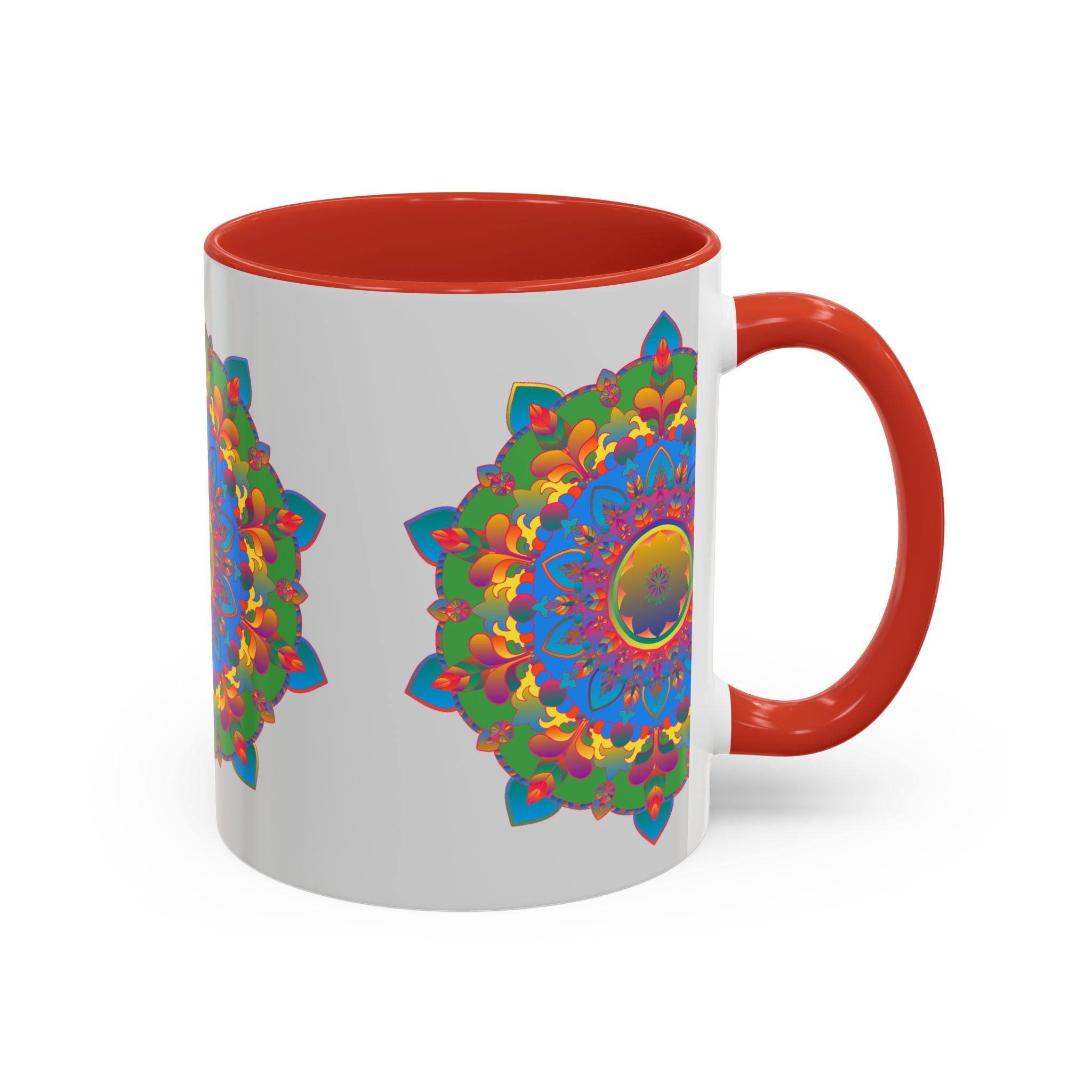 Colorful floral pattern on grey ceramic mug