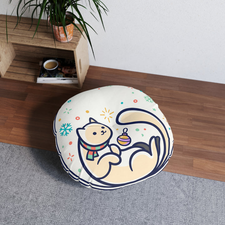 Gemütliches Neujahrs-Katzen-Bodenkissen — Niedliches Winterkätzchen