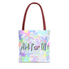 A beautiful mandala tote bag with a colorful 'Art for Life' quote, perfect for carrying all your essentials in style