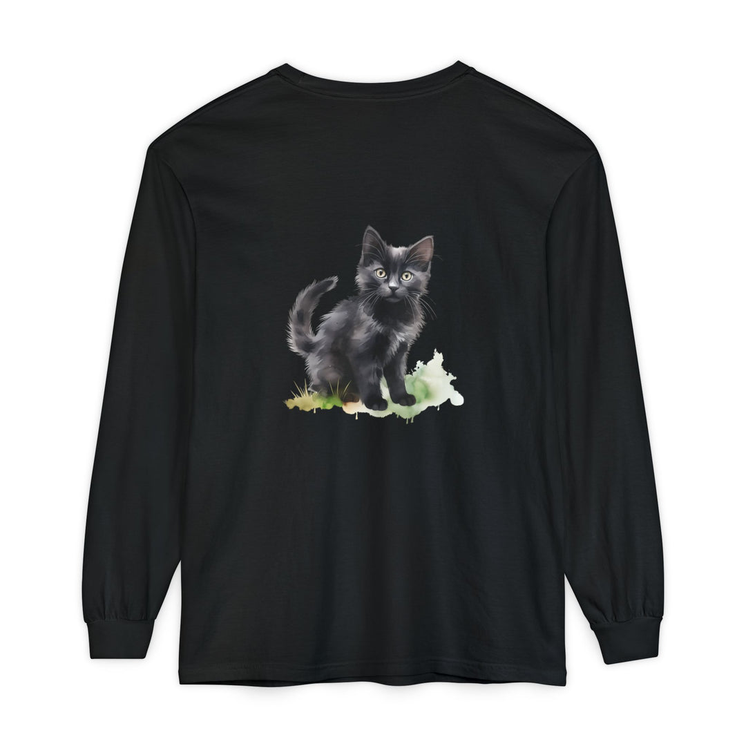 Schwarze Katze Aquarell Langarmshirt