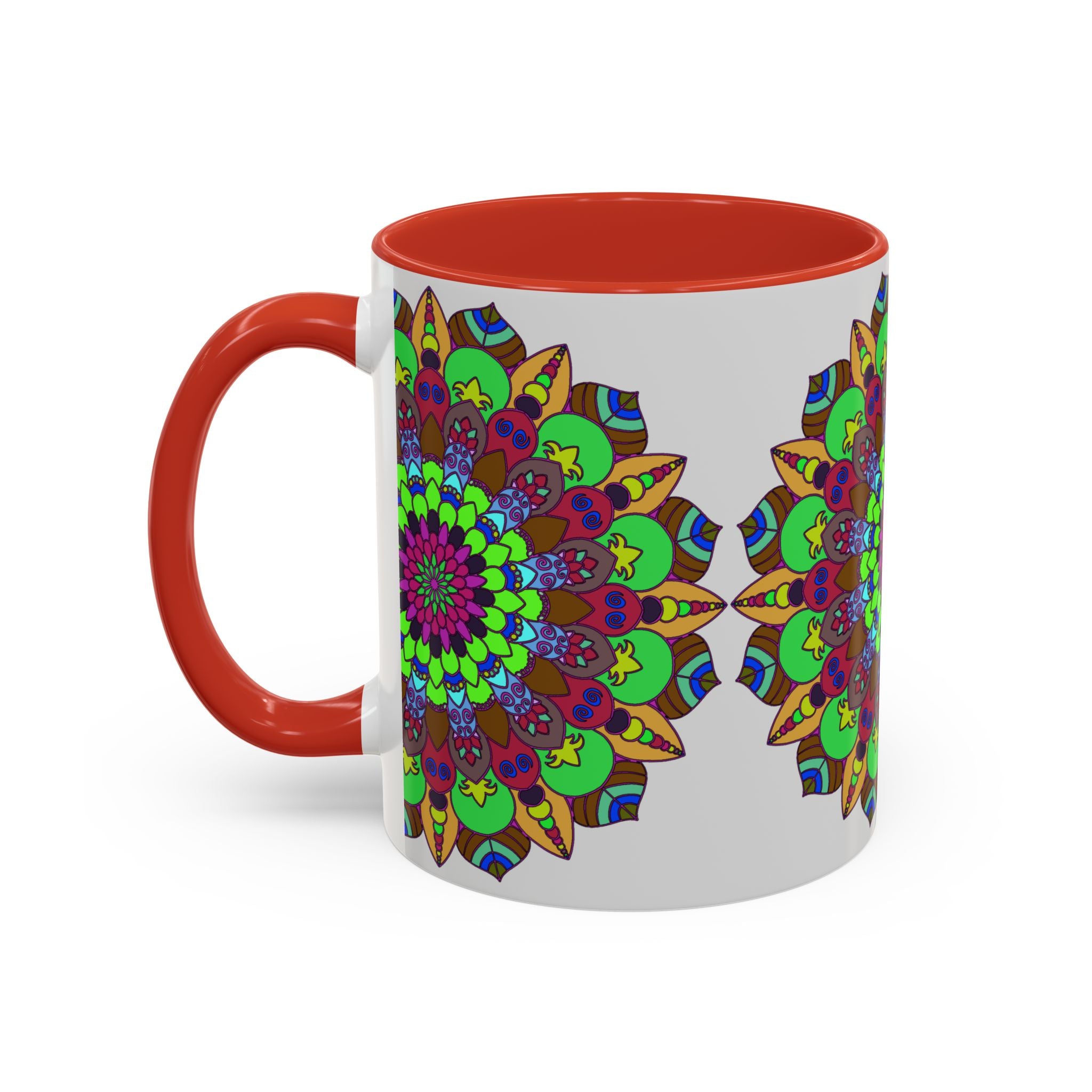 Beautiful mandala art mug featuring a vibrant and colorful floral pattern