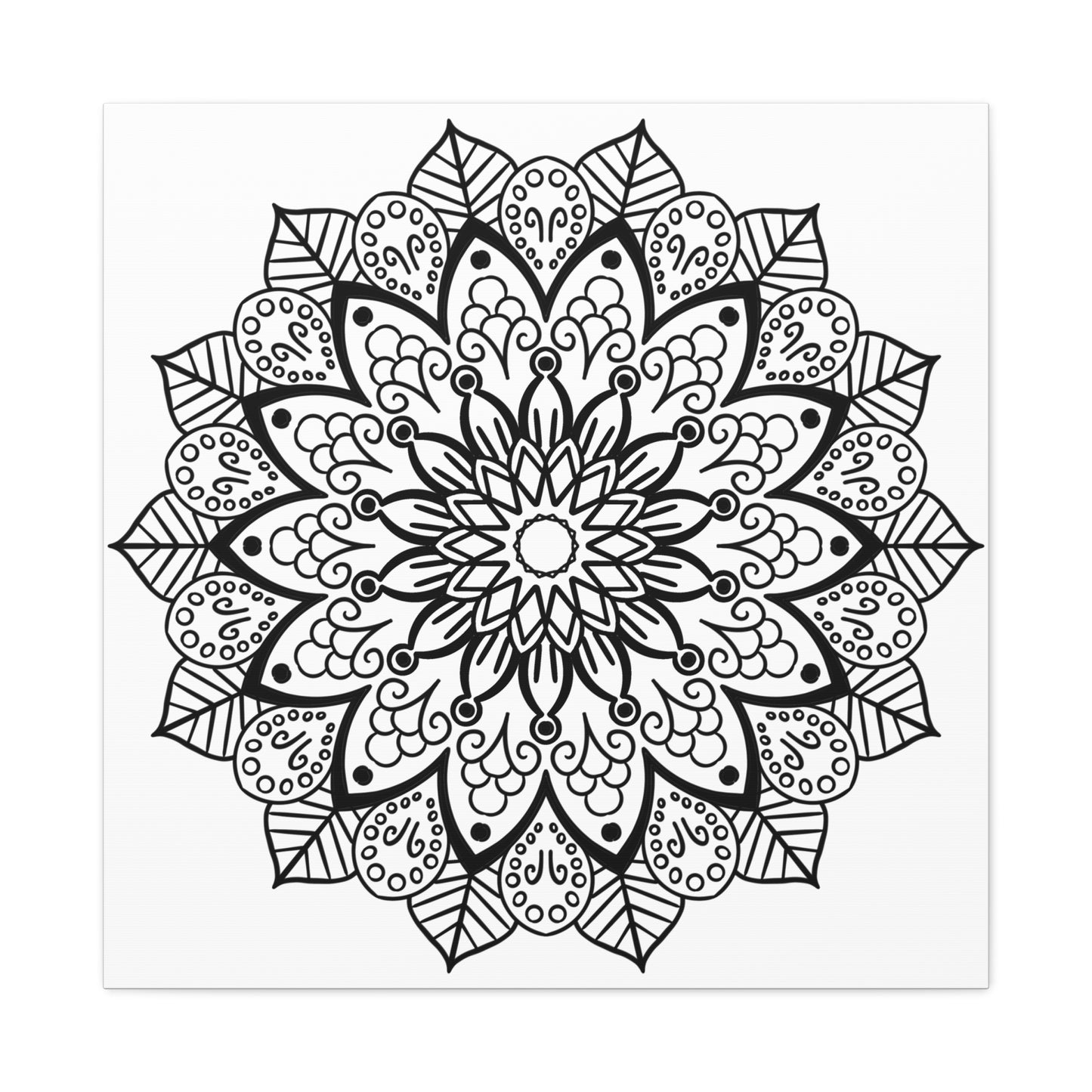 Beautiful handcrafted black and white mandala artwork on matte canvas