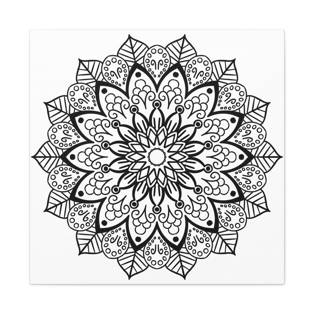 Beautiful handcrafted black and white mandala artwork on matte canvas