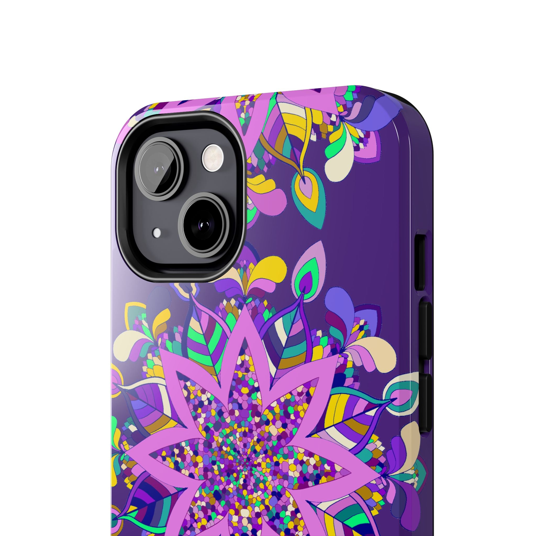 Hand drawn purple Mandala Art iPhone X/XS phone case featuring intricate and artistic design