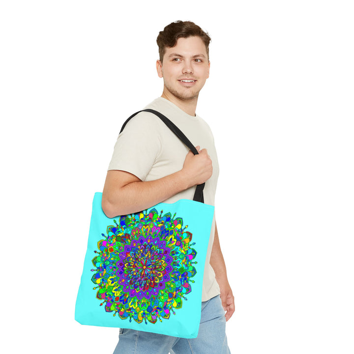 Vibrant and intricate mandala art design tote bag in various colors