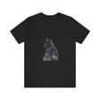 An artistic watercolor illustration of a mysterious black cat tee