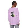 Black cat watercolor long sleeve t-shirt featuring a realistic feline design