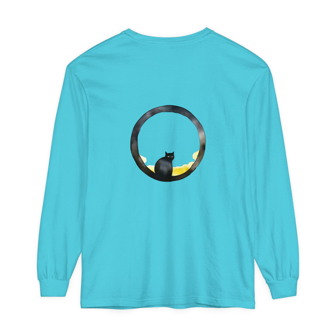 Black Cat Moon Glow Long Sleeve T-Shirt featuring a stunning moonlit feline design