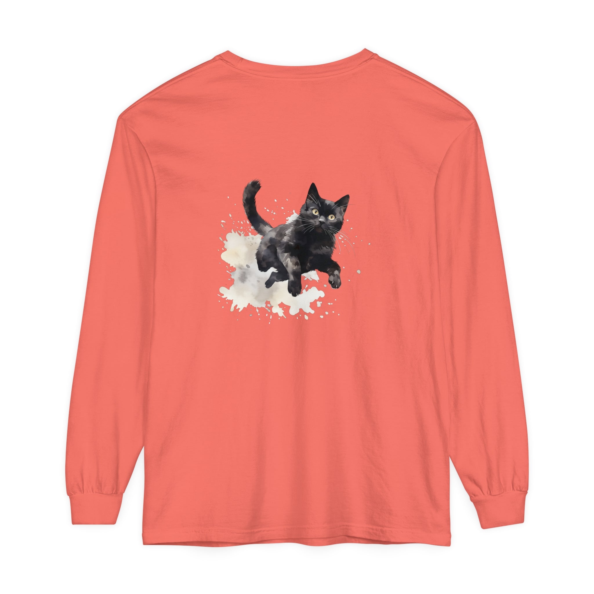 Black Cat Watercolor Splash T-Shirt with vibrant colors and unique design