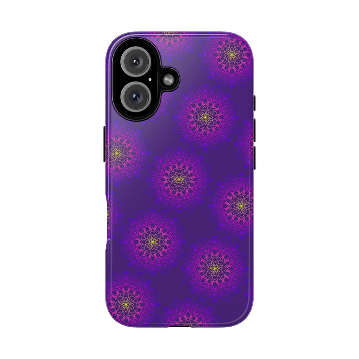 Intricate Purple Floral iPhone Case with Bold Mandala Design