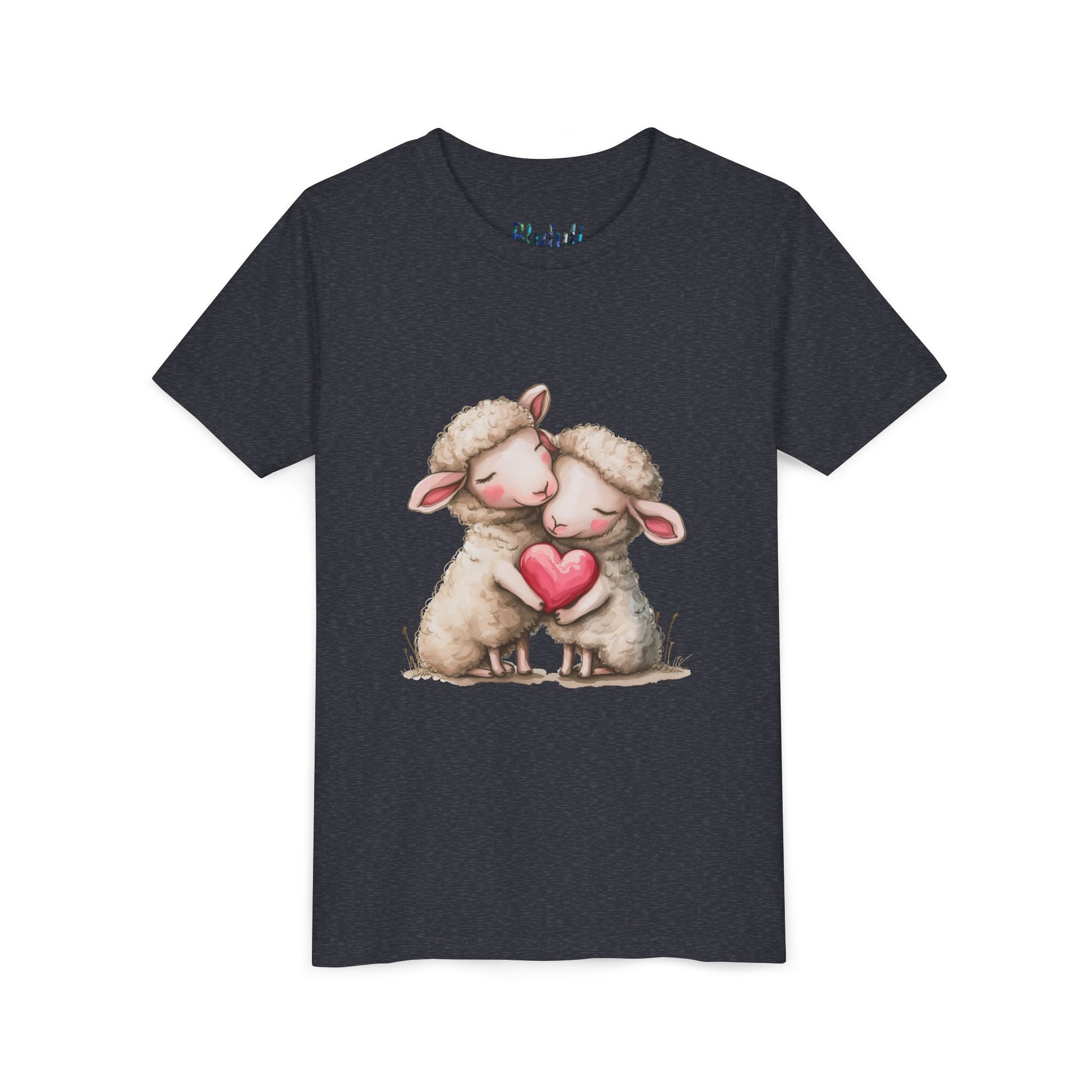 Youth Tee - Cartoon Sheeps Hugging Heart, Cute and Lovely Design