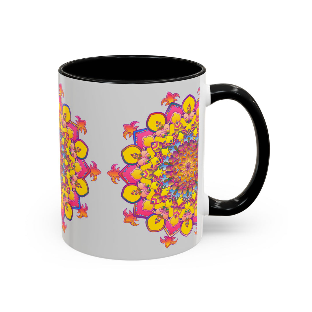 Colorful ceramic mug with intricate mandala design, perfect for mindful meditation and relaxation