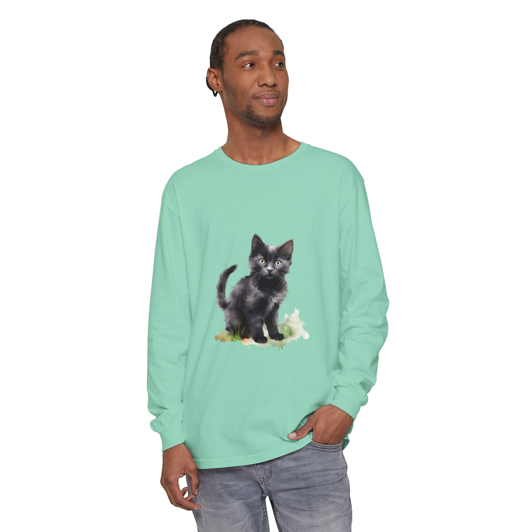 Black Cat Watercolor Long Sleeve T-Shirt