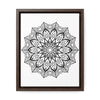 Beautifully intricate mandala handcrafted black and white wall art on gallery canvas wraps, displayed in a vertical frame