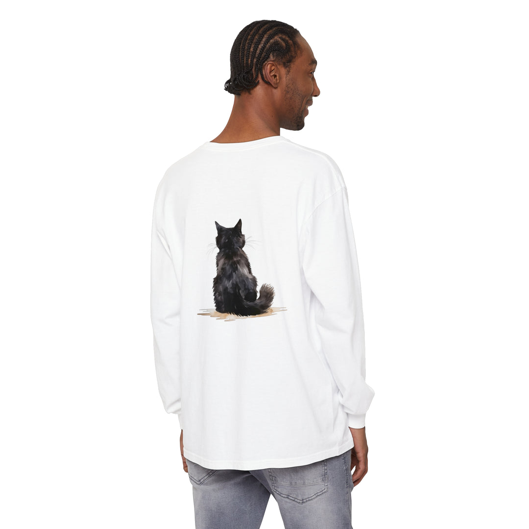 Black Cat Watercolor Unisex Long Sleeve T-Shirt featuring a vibrant feline design