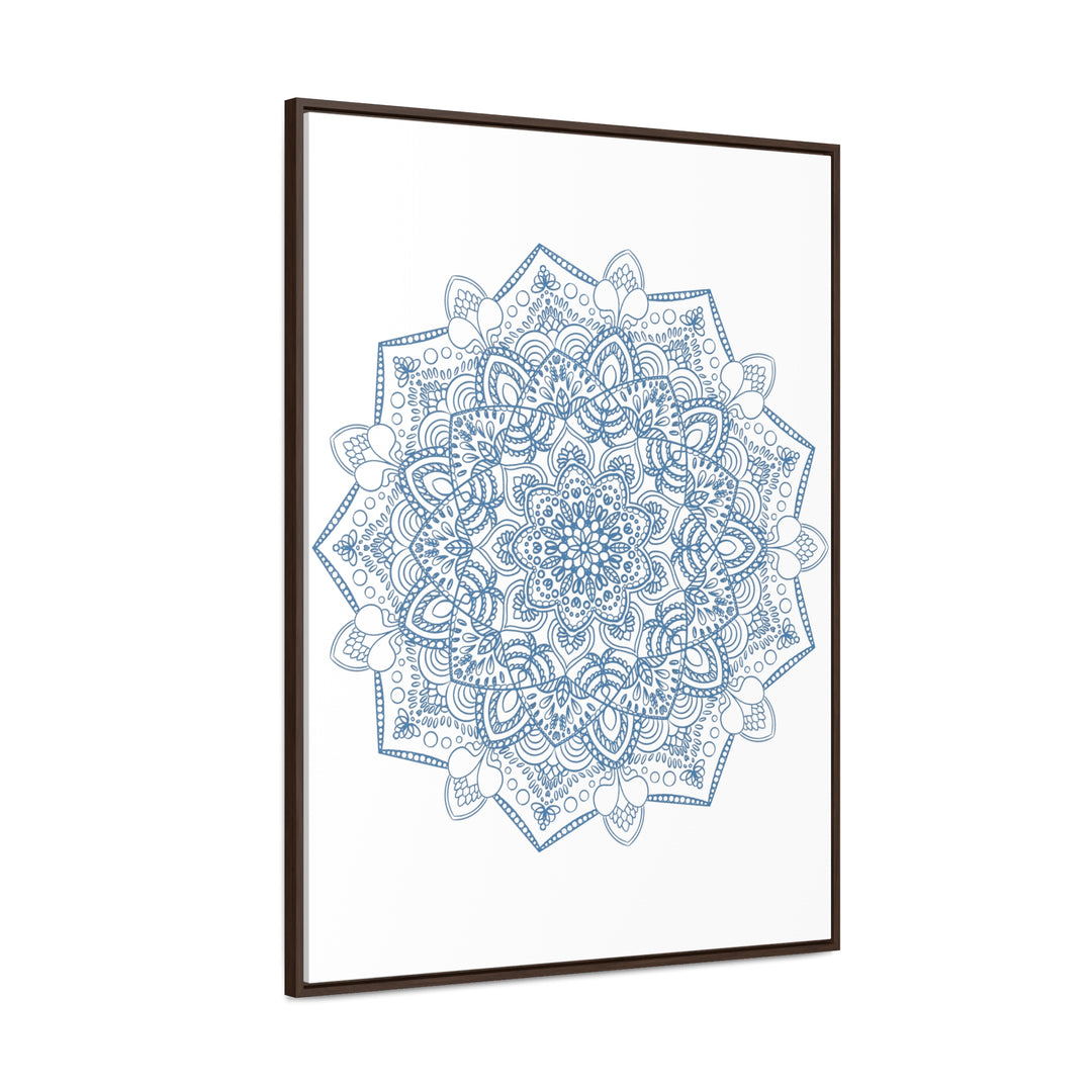 Handmade steel blue mandala design wall art on gallery canvas wraps in vertical frame