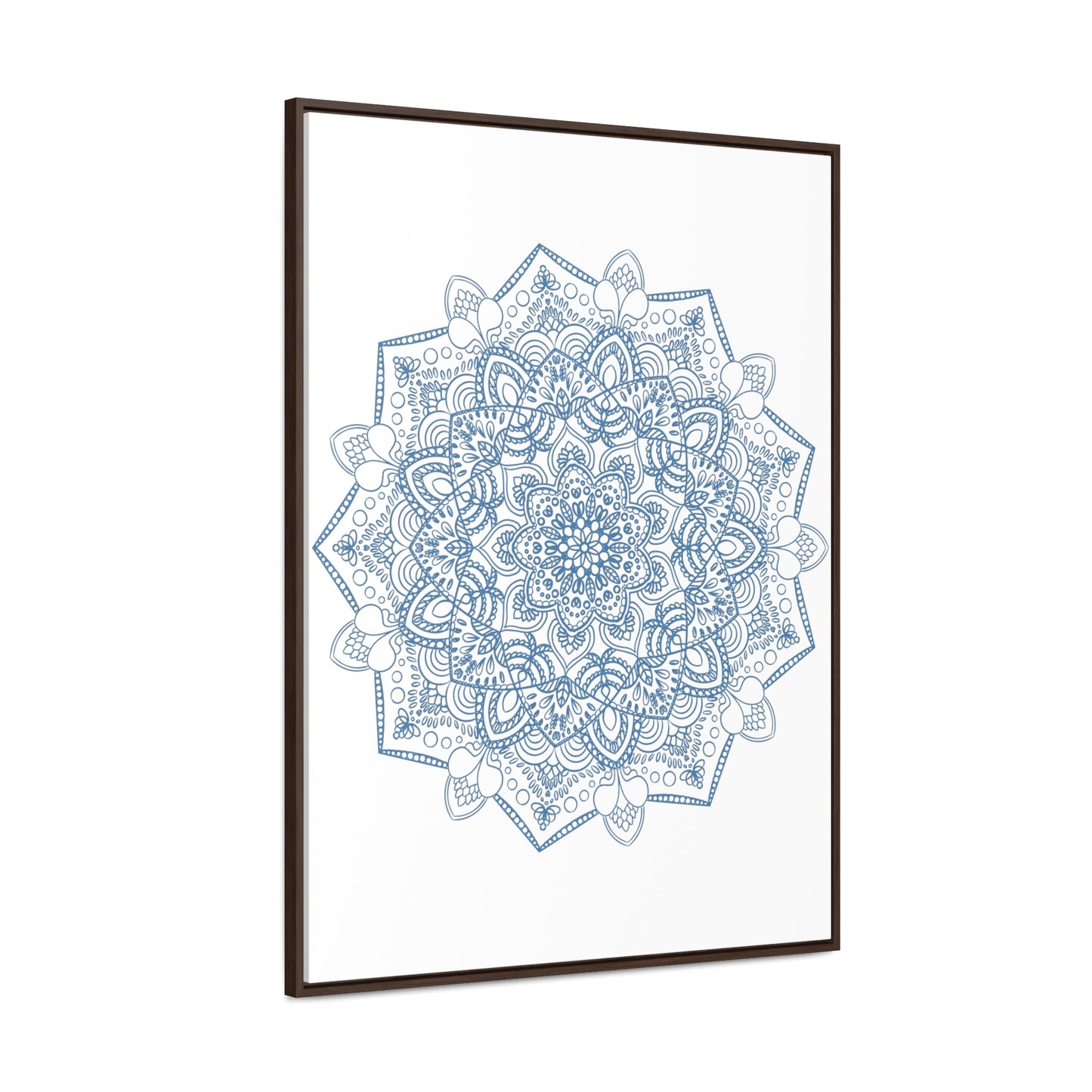 Handmade steel blue mandala design wall art on gallery canvas wraps in vertical frame