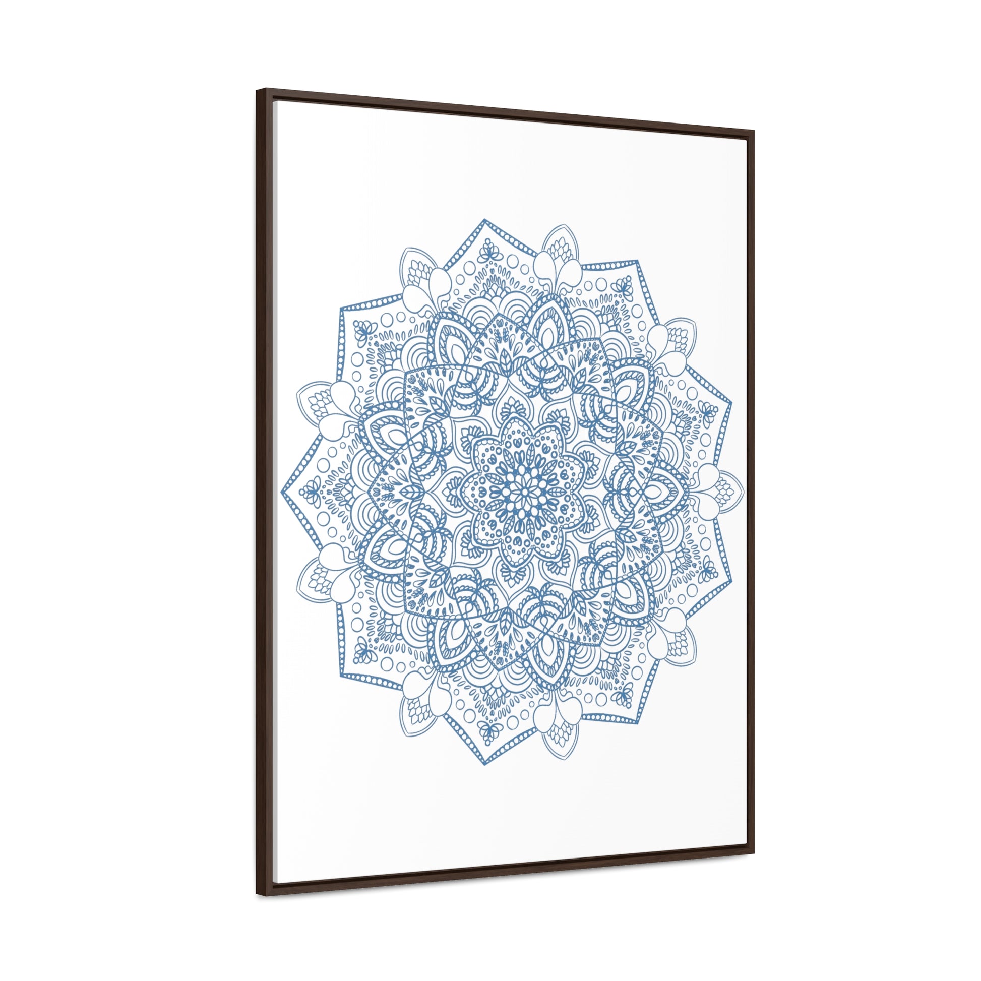 Handmade steel blue mandala design wall art on gallery canvas wraps in vertical frame